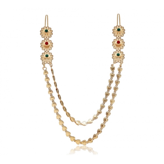 Generic Women's Maroon &amp; Green Color Gold Plated Hair Pin / Juda Pin 