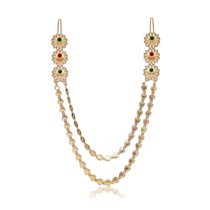 Generic Women's Maroon &amp; Green Color Gold Plated Hair Pin / Juda Pin 