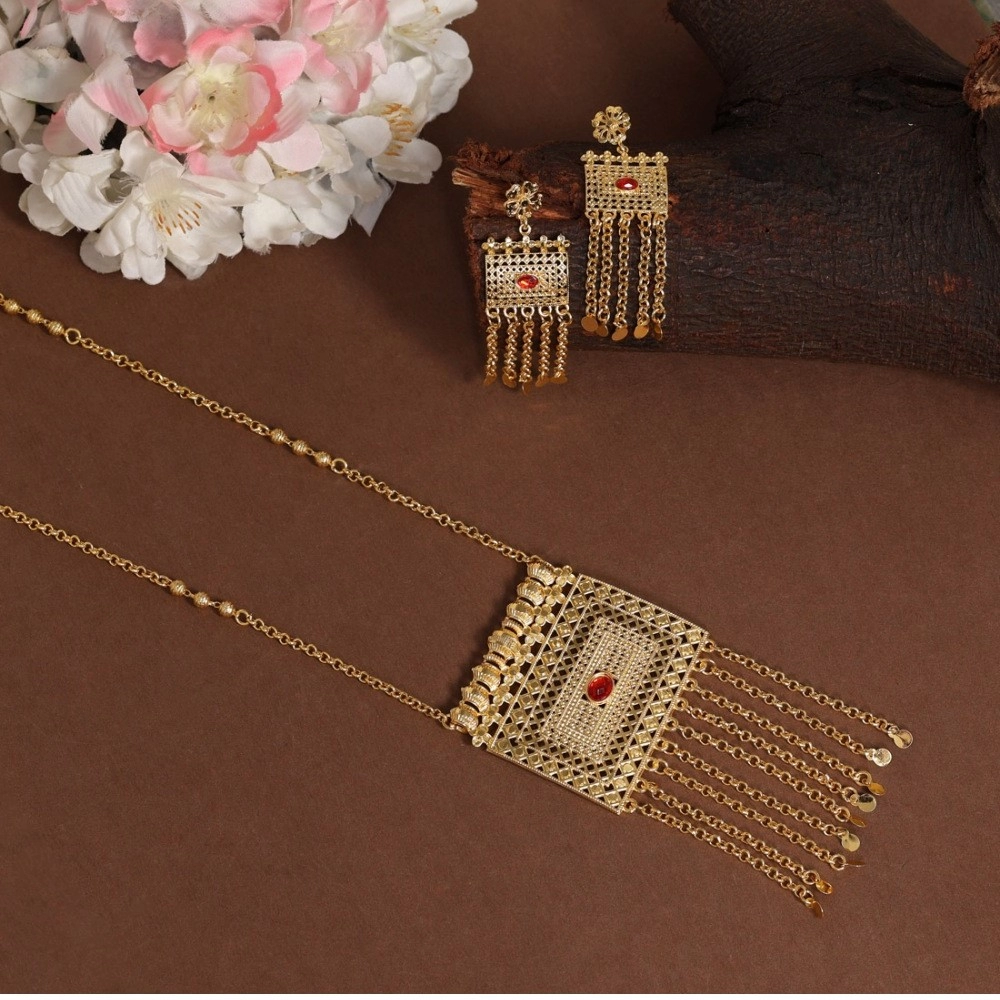 Generic Women's Red Color Gold Plated Necklace Set Adjustable Chain