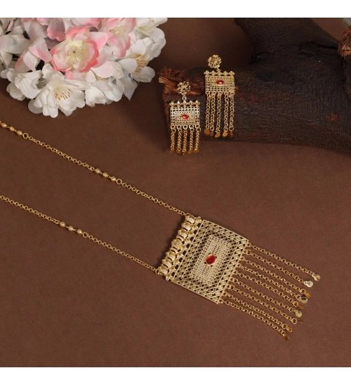 Generic Women's Red Color Gold Plated Necklace Set Adjustable Chain