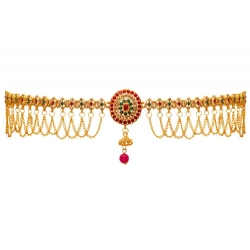 Generic Women's Maroon &amp; Green Color Glass Stone Kamarband Adjustable Chain