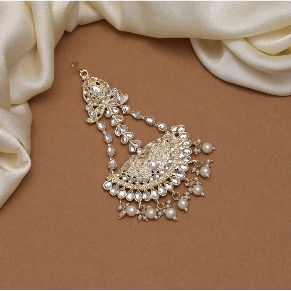 Generic Women's White Color Kundan Maang Pasa 