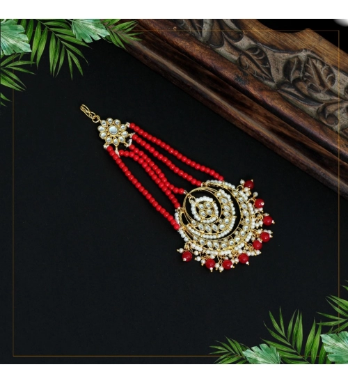 Generic Women's Red Color Kundan Maang Pasa 