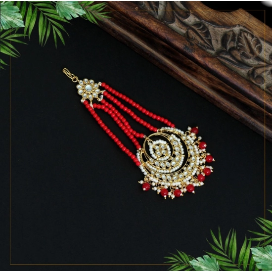 Generic Women's Red Color Kundan Maang Pasa Generic Women's Red Color Kundan Maang Pasa