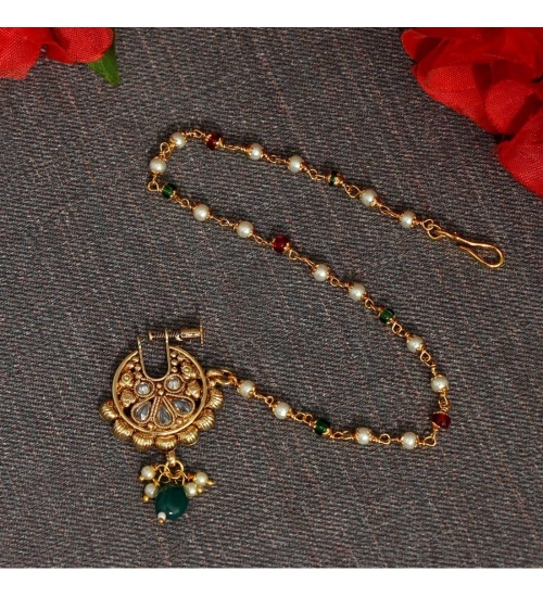 Generic Women's Maroon & Green Color Nose Nath Generic Women's Maroon & Green Color Nose Nath