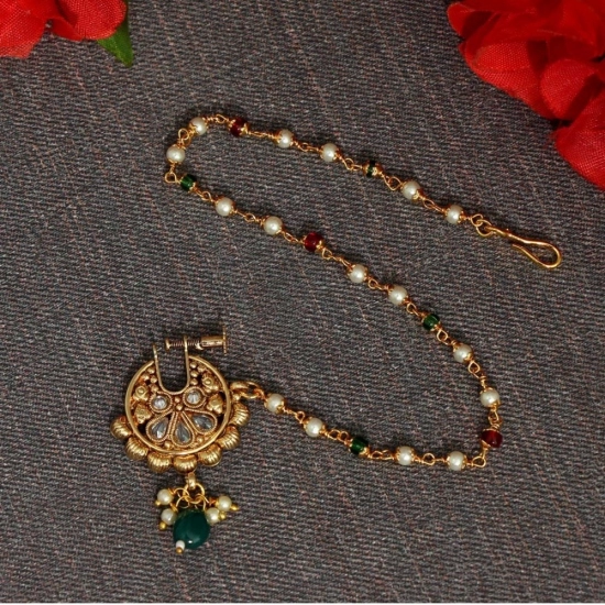 Generic Women's Maroon &amp; Green Color Nose Nath 