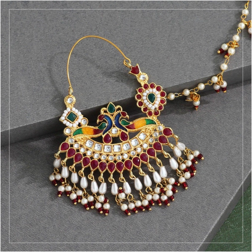 Generic Women's Multi Color Kundan &amp; Beads Meenakari Nose Nath 