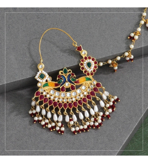 Generic Women's Multi Color Kundan &amp; Beads Meenakari Nose Nath 
