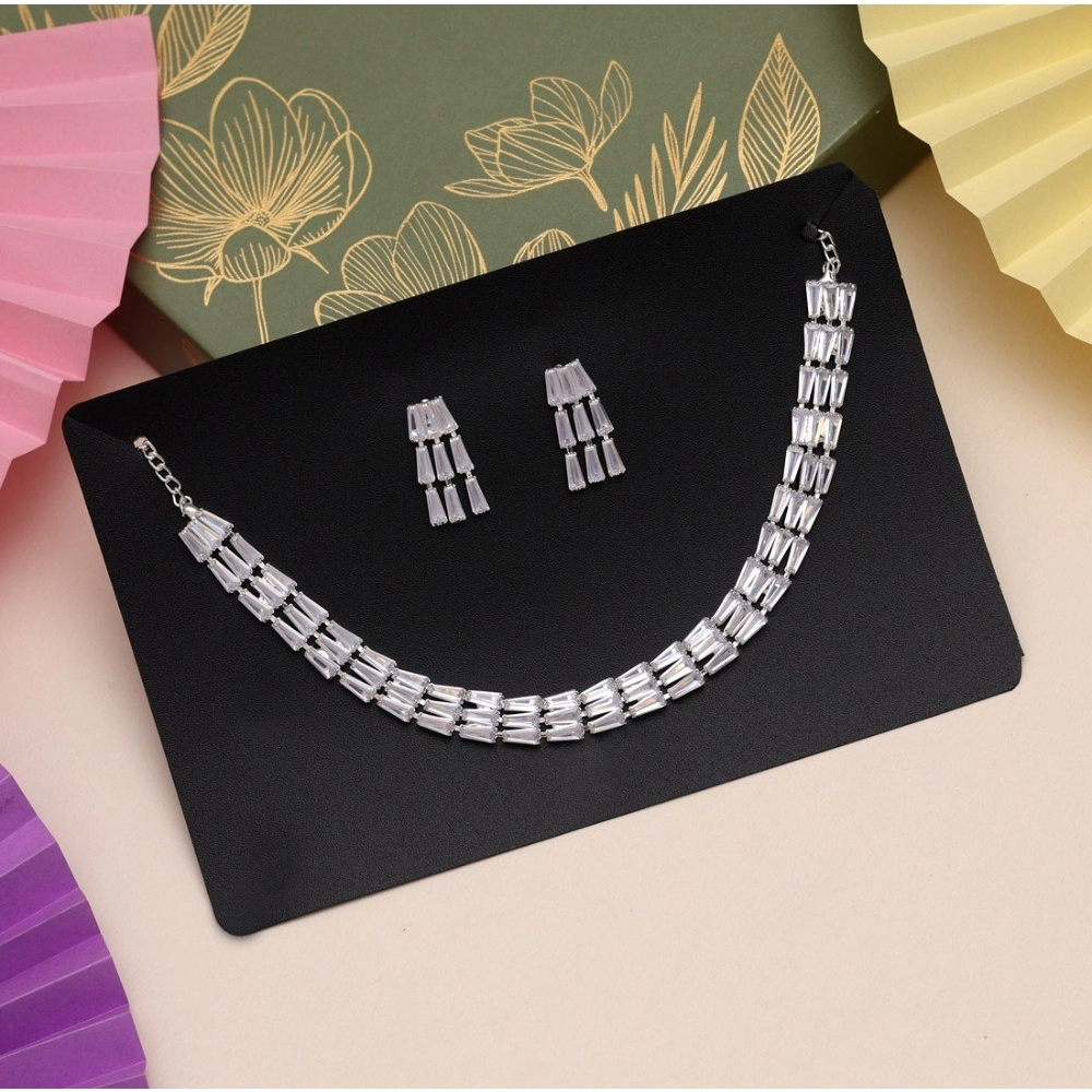 Generic Women's Silver Color Stone Necklace Set Adjustable Chain 