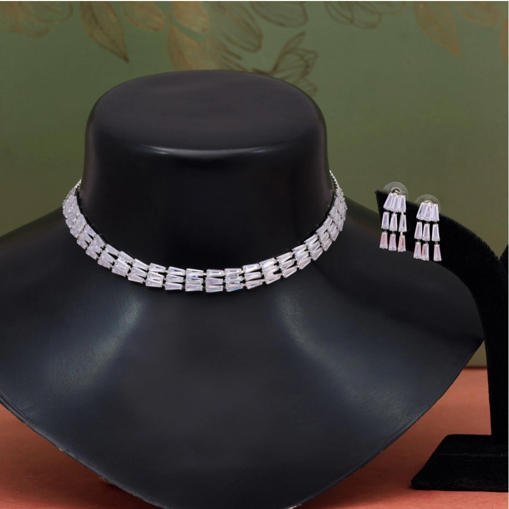 Generic Women's Silver Color Stone Necklace Set Adjustable Chain 