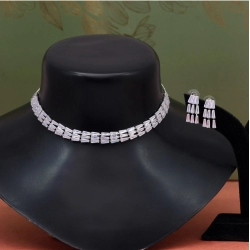 Generic Women's Silver Color Stone Necklace Set Adjustable Chain 