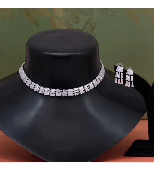 Generic Women's Silver Color Stone Necklace Set Adjustable Chain 