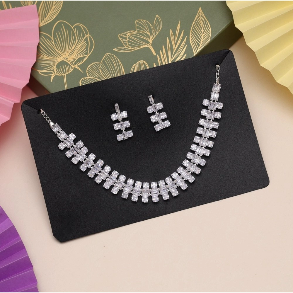 Generic Women's Silver Color Stone Necklace Set Adjustable Chain 