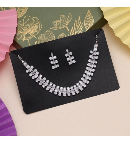 Generic Women's Silver Color Stone Necklace Set Adjustable Chain Generic Women's Silver Color Stone Necklace Set Adjustable Chain