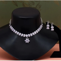 Generic Women's Silver Color Stone Necklace Set Adjustable Chain 