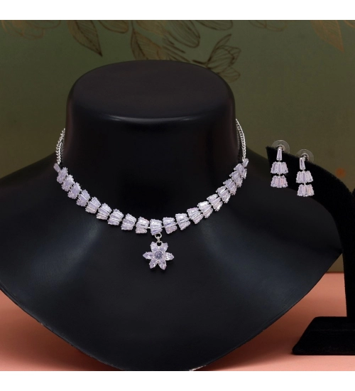 Generic Women's Silver Color Stone Necklace Set Adjustable Chain 