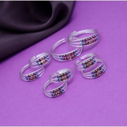 Generic Women's Multi Color Assorted Design Adjustable Toe Rings Combo Of 4 Pairs 