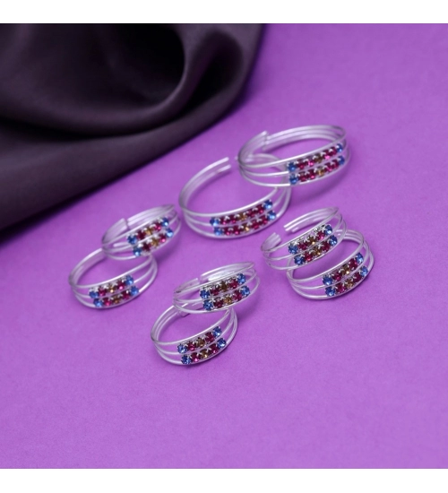 Generic Women's Multi Color Assorted Design Adjustable Toe Rings Combo Of 4 Pairs 