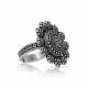 Generic Women's Floral Design Silver Color Oxidised Adjustable Ring 