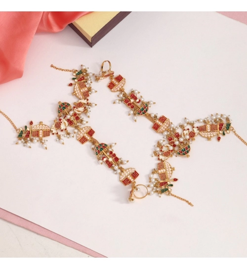 Generic Women's Multi Color Meenakari Work Hathphool Adjustable Chain