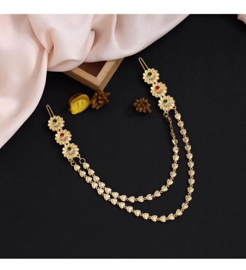 Generic Women's Maroon &amp; Green Color Gold Plated Hair Pin / Juda Pin 