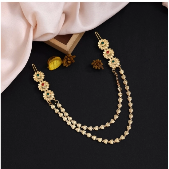 Generic Women's Maroon &amp; Green Color Gold Plated Hair Pin / Juda Pin 