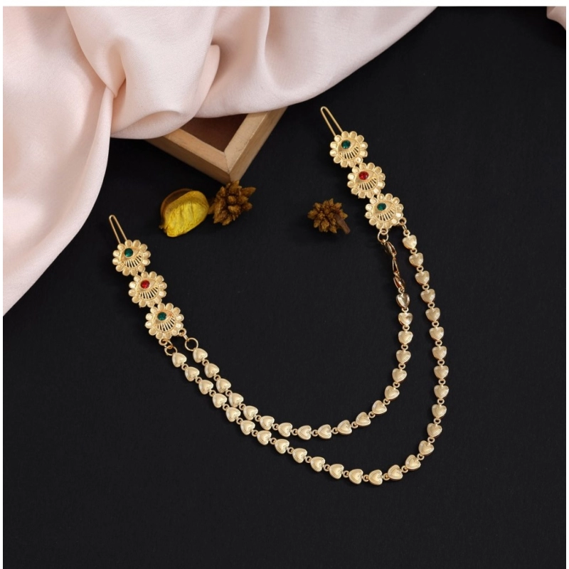 Generic Women's Maroon &amp; Green Color Gold Plated Hair Pin / Juda Pin 