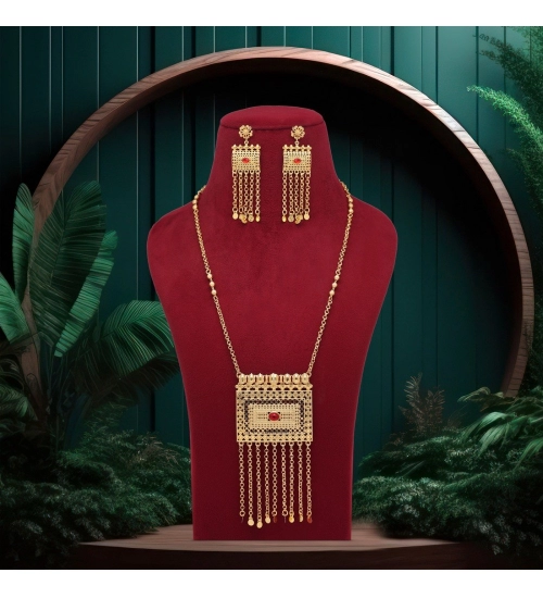Generic Women's Red Color Gold Plated Necklace Set Adjustable Chain