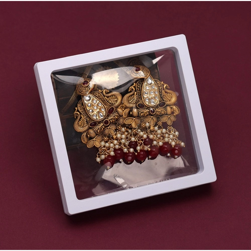 Generic Women's Maroon Color Kundan Earrings 