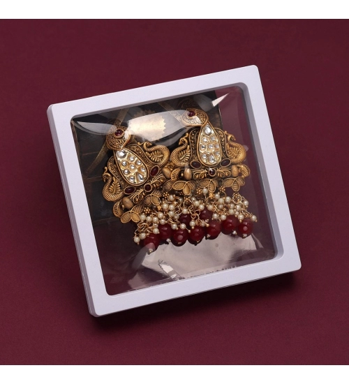 Generic Women's Maroon Color Kundan Earrings Generic Women's Maroon Color Kundan Earrings