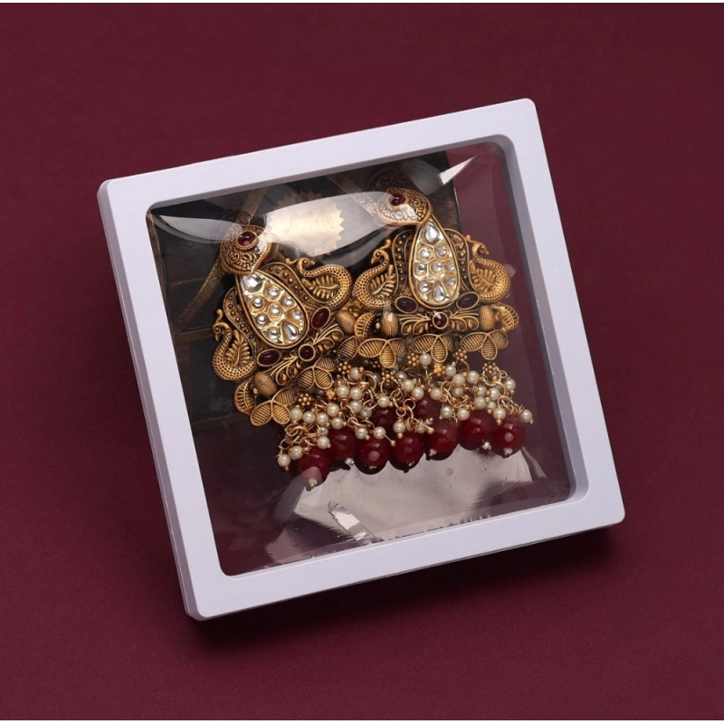 Generic Women's Maroon Color Kundan Earrings Generic Women's Maroon Color Kundan Earrings