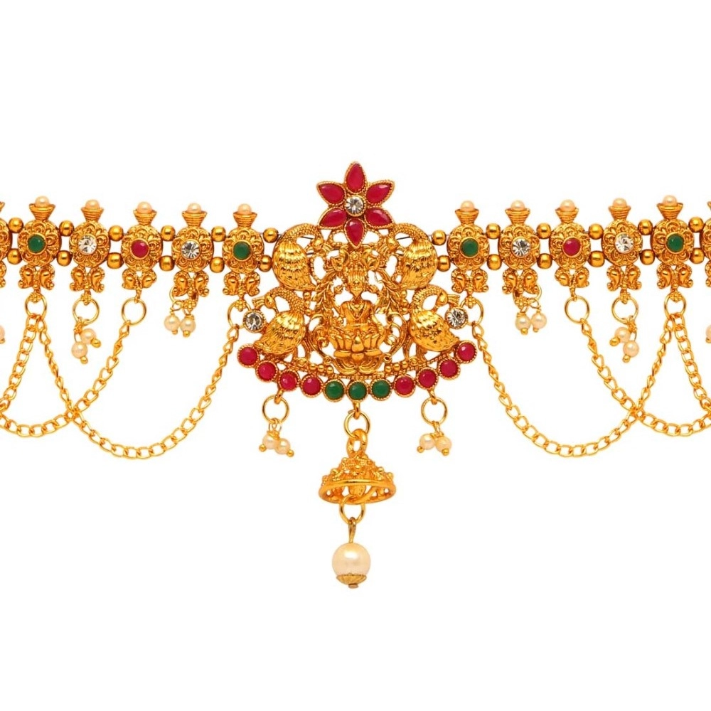 Generic Women's Maroon &amp; Green Color Glass Stone Kamarband Adjustable Chain