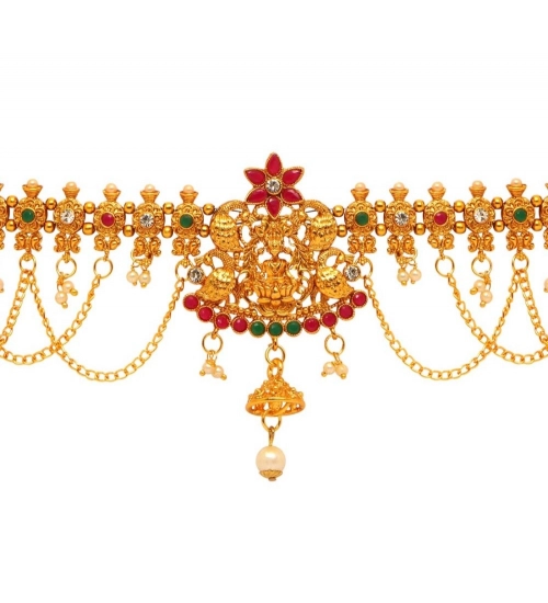 Generic Women's Maroon &amp; Green Color Glass Stone Kamarband Adjustable Chain