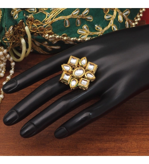 Generic Women's White Color Kundan Meenakari Finger Ring For Women Adjustable Ring Generic Women's White Color Kundan Meenakari Finger Ring For Women Adjustable Ring