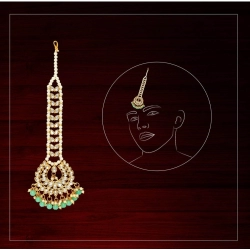 Generic Women's Rama Green Color Imitation Pearl &amp; Kundan Maang Tikka 