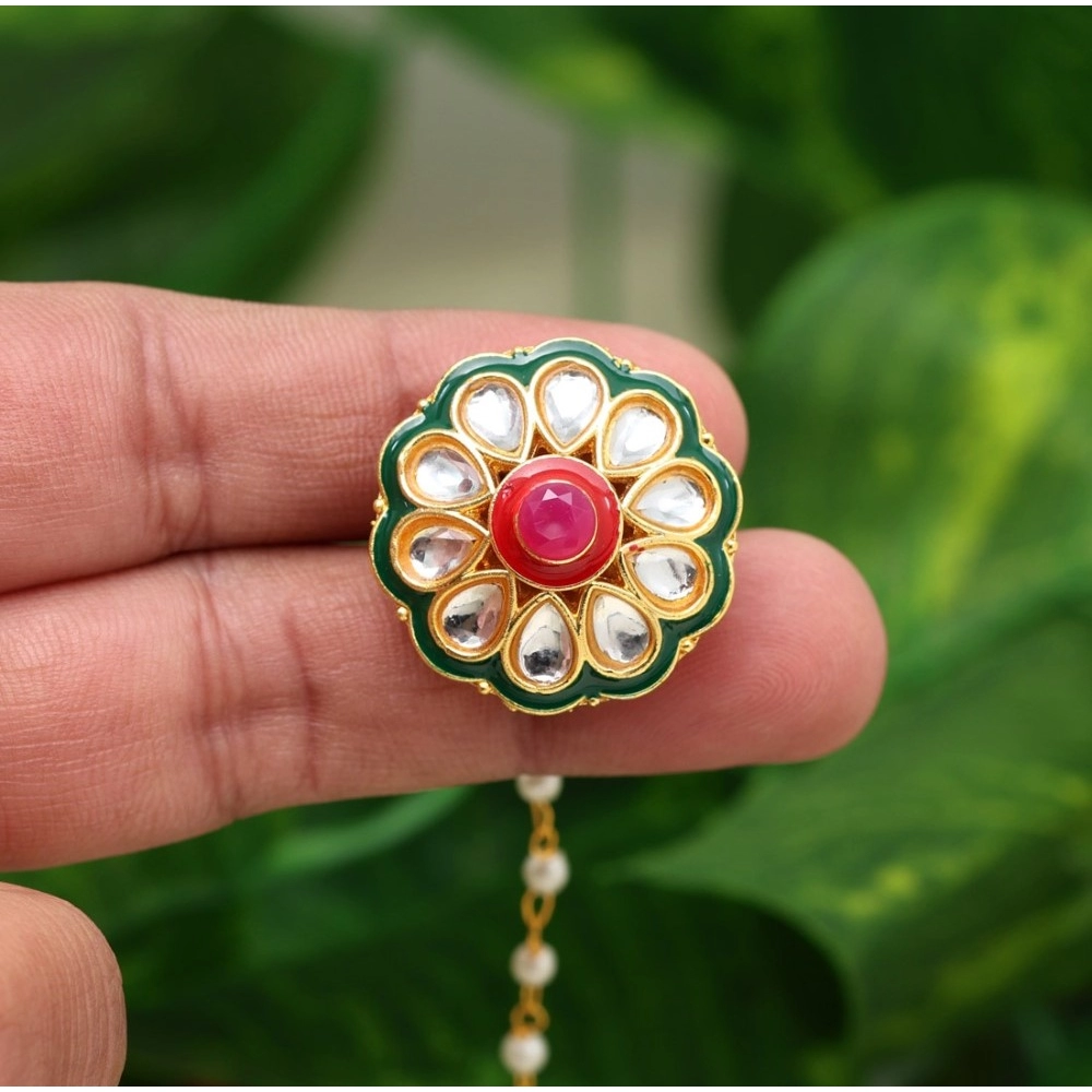 Generic Women's Maroon &amp; Green Color Kundan Meena Borla Tikka 