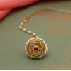 Generic Women's Maroon &amp; Green Color Kundan Meena Borla Tikka 
