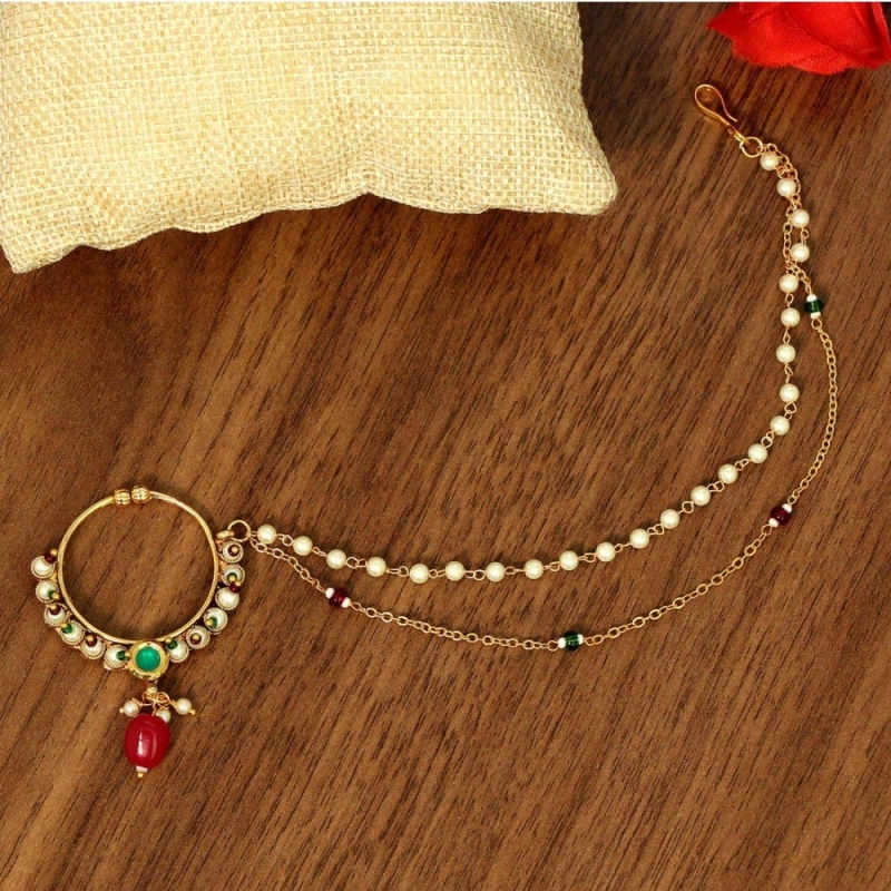 Generic Women's Maroon &amp; Green Color Nose Nath 