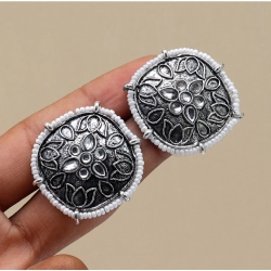 Generic Women's Silver Color Oxidised Stud Earrings 