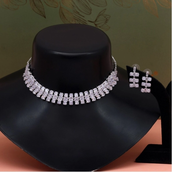 Generic Women's Silver Color Stone Necklace Set Adjustable Chain 