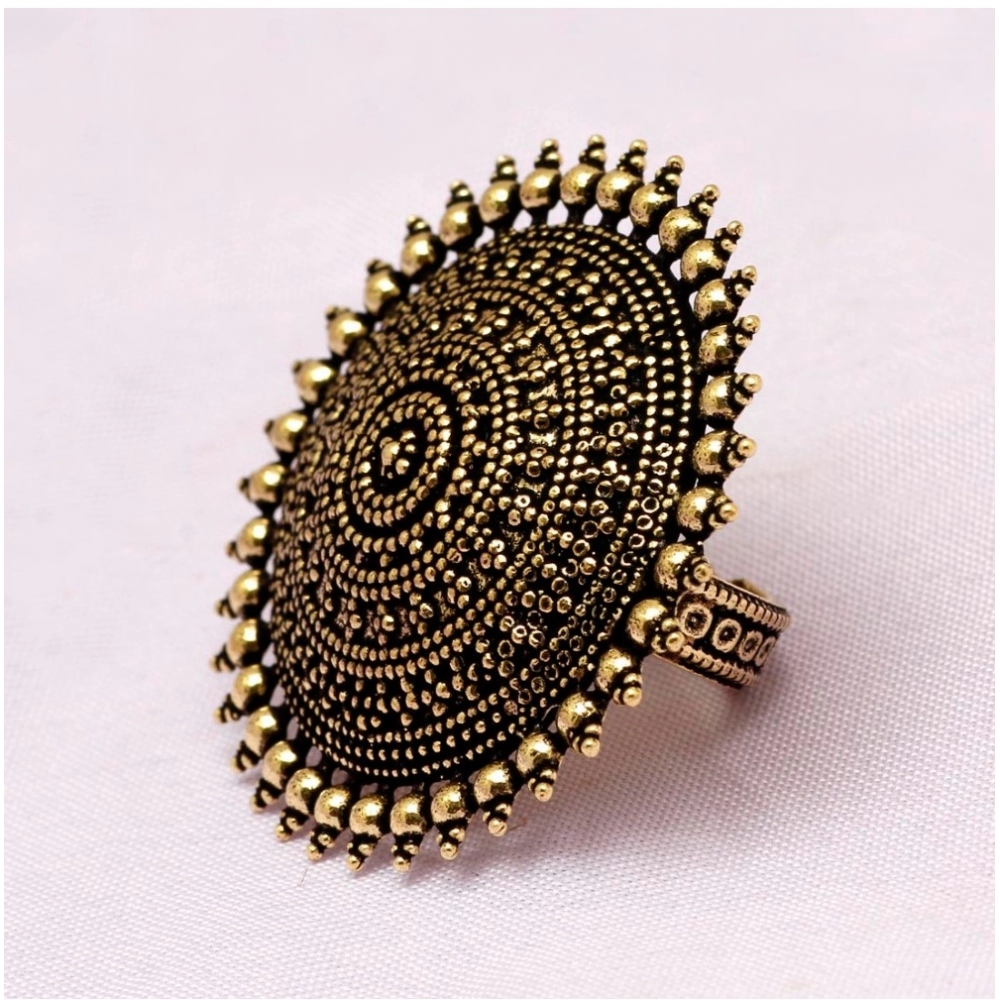 Generic Women's Gold Color Oxidised Adjustable Ring 