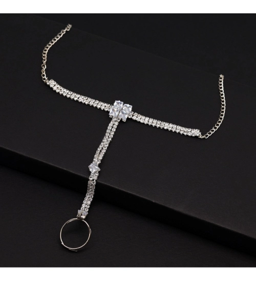 Generic Women's White Color Rhinestone Hathphool Adjustable Bracelet Generic Women's White Color Rhinestone Hathphool Adjustable Bracelet