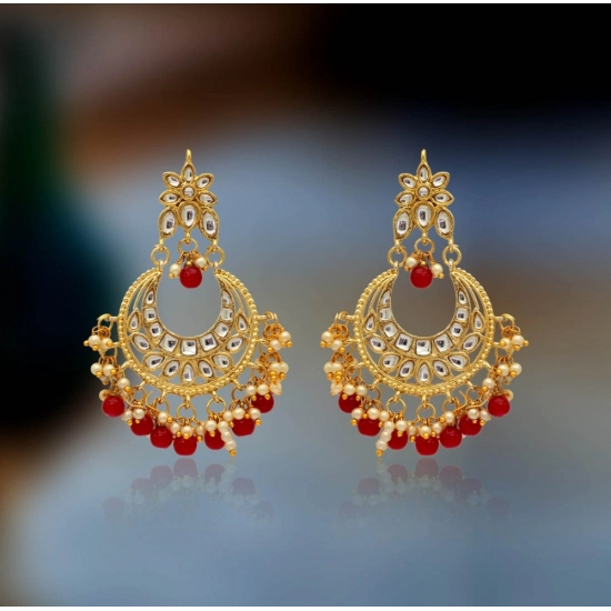 Generic Women's Maroon Color Imitation &amp; Kundan Earrings 