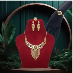 Generic Women's Gold Color Gold Plated Necklace Set Adjustable Ring