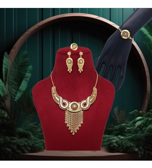 Generic Women's Gold Color Gold Plated Necklace Set Adjustable Ring