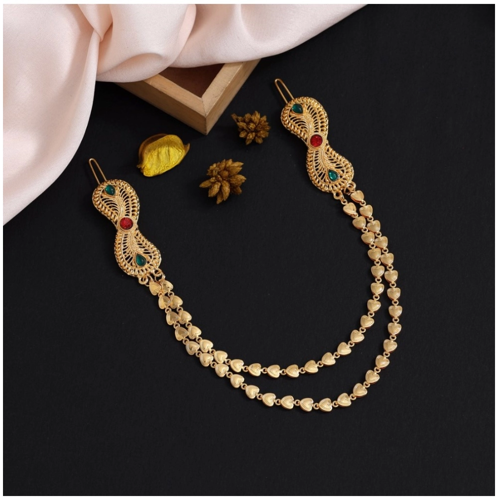Generic Women's Maroon &amp; Green Color Gold Plated Hair Pin / Juda Pin 