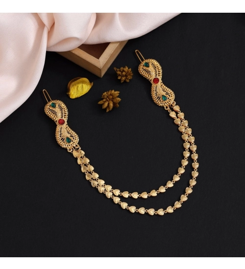 Generic Women's Maroon &amp; Green Color Gold Plated Hair Pin / Juda Pin 