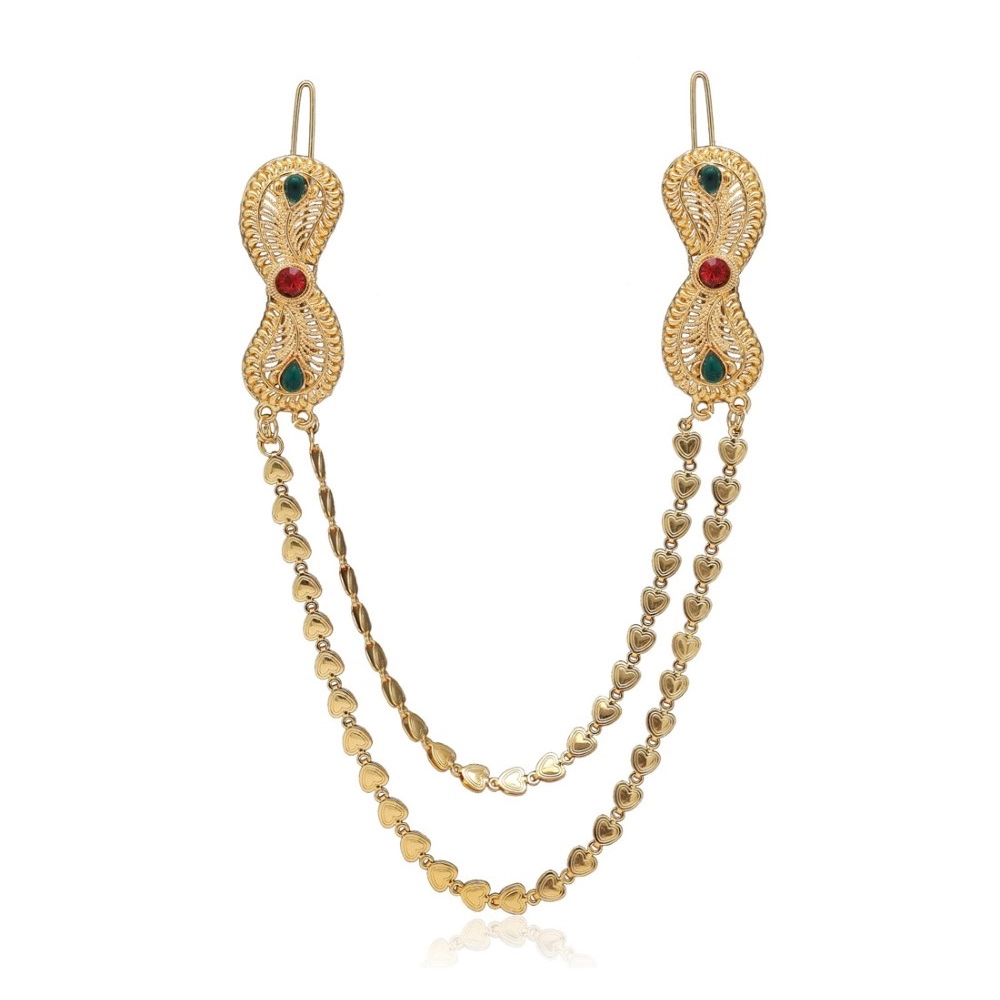 Generic Women's Maroon &amp; Green Color Gold Plated Hair Pin / Juda Pin 