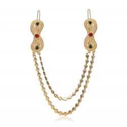 Generic Women's Maroon &amp; Green Color Gold Plated Hair Pin / Juda Pin 