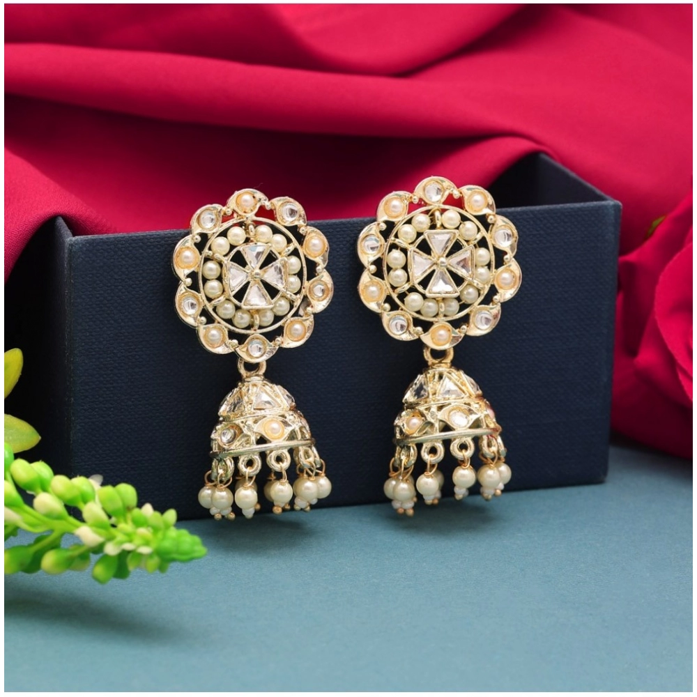 Generic Women's White Color Kundan Earrings 
